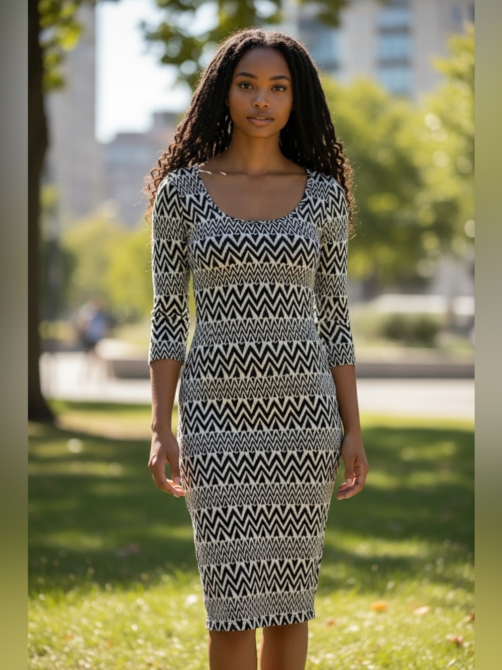 Long sleeve chevron patterned Love J dress